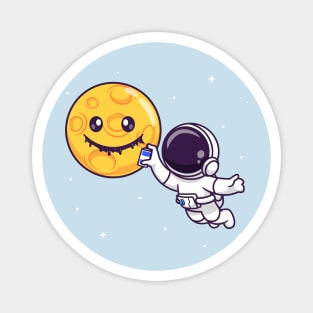 Cute Astronaut Spray Moon With Space Cartoon Magnet